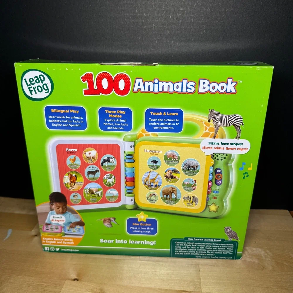 LeapFrog 100 Animals Book Bilingual English Spanish Interactive Toddler Toy NEW